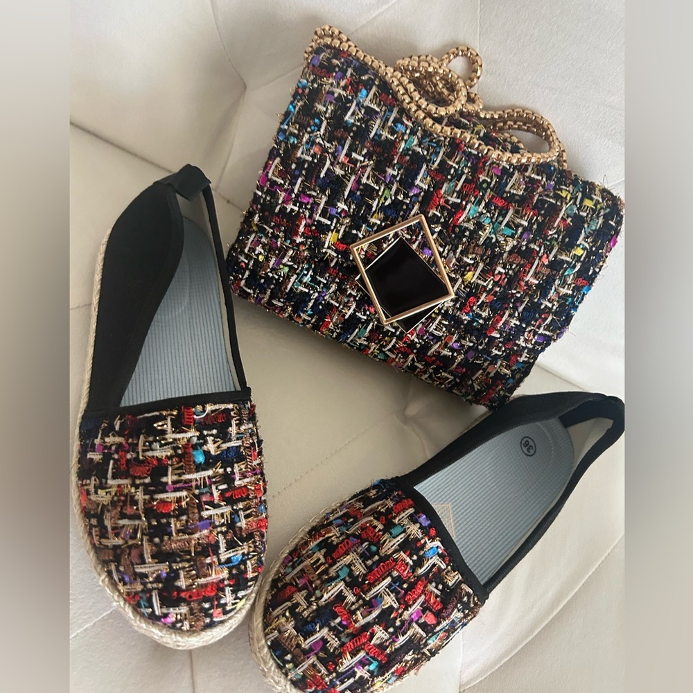 Brand New Plaid Handbag & Espadrille set